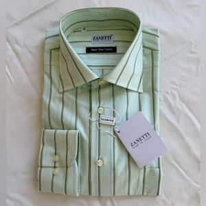 ZANETTI Italy Light Green Striped Dress Shirt